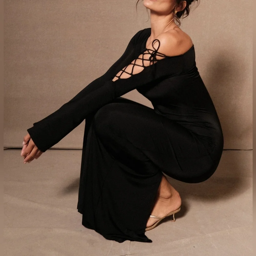 Tie Sleeve Slinky Maxi Dress - Picture 8 of 10